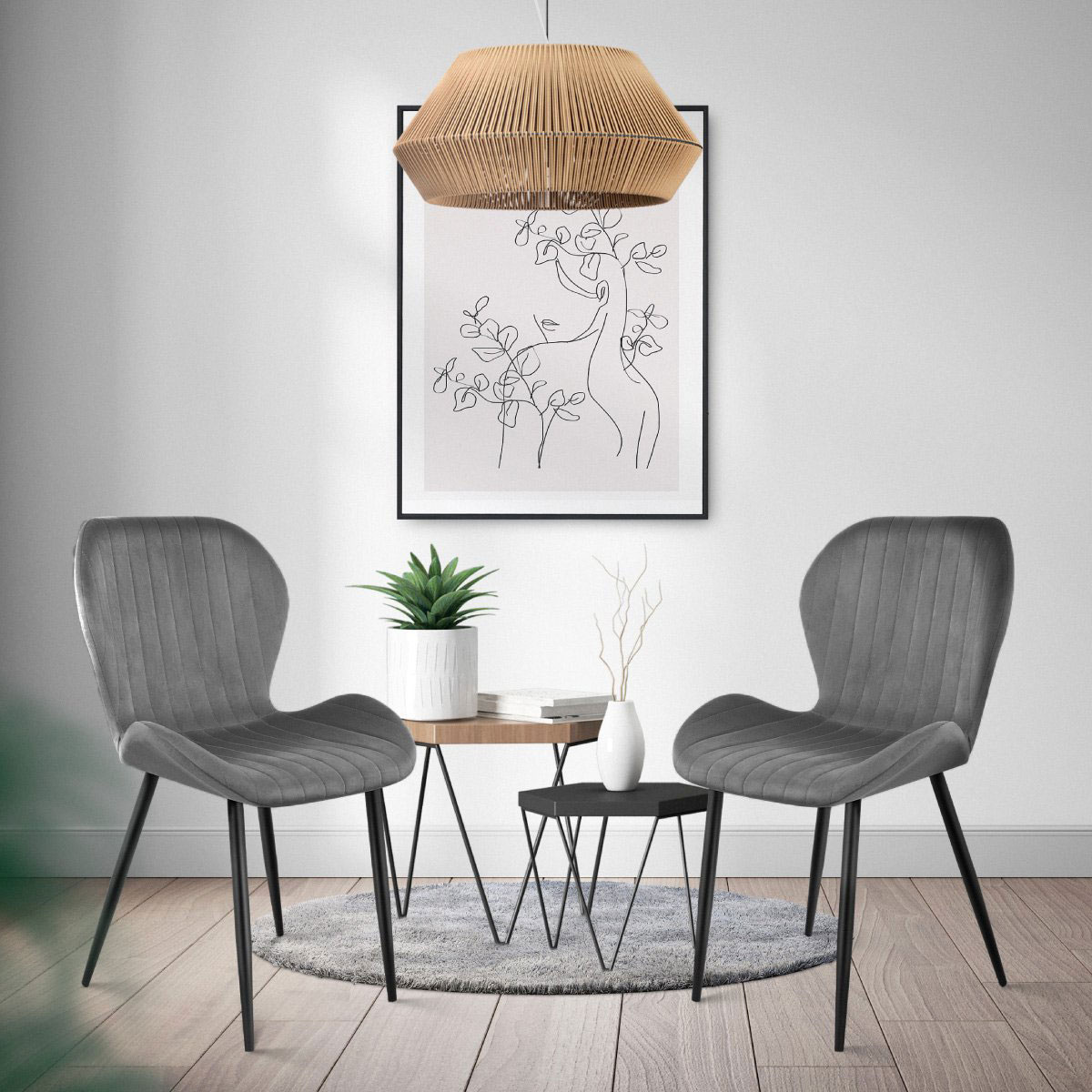 Velvet eetkamerstoel - set van 4 eettafel stoelen - grijs