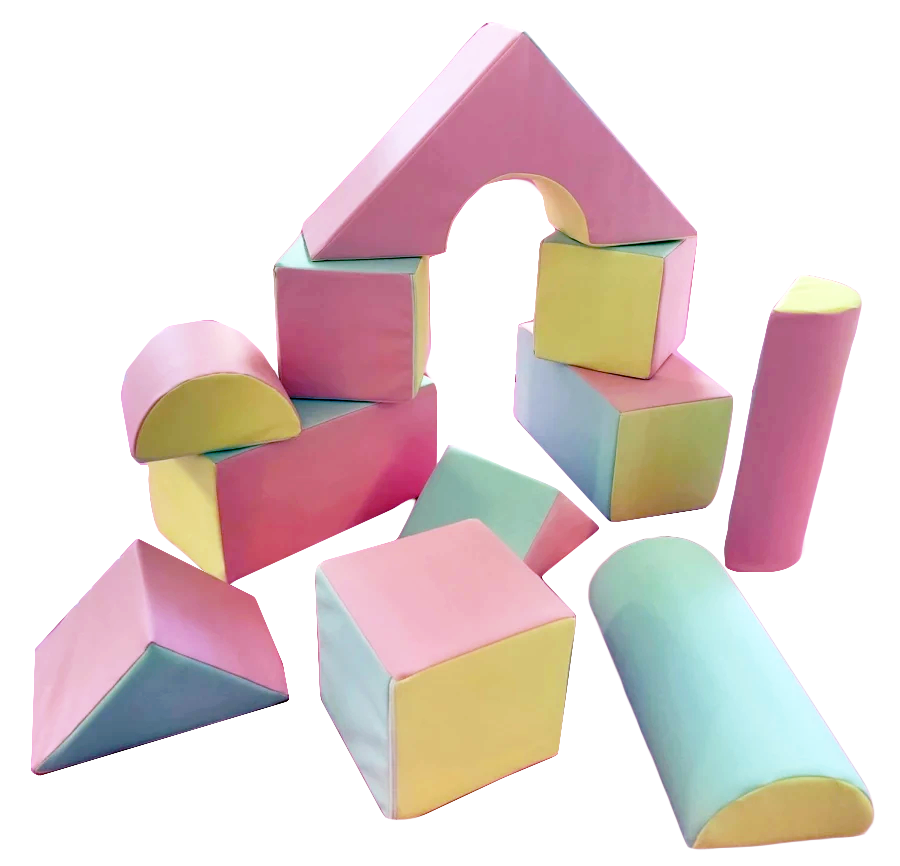 Grote schuimen bouwblokken - 11 stuks - gekleurd - roze, blauw, geel (pastel)