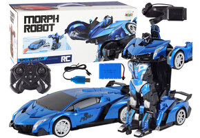 Op afstand bestuurbare raceauto - blauw - transformeerbaar - 47.5x19.5x12 cm