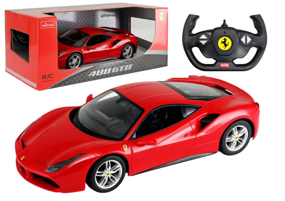 Op afstand bestuurbare raceauto - Ferrari 488 GTB - rood - 26x13x7 cm