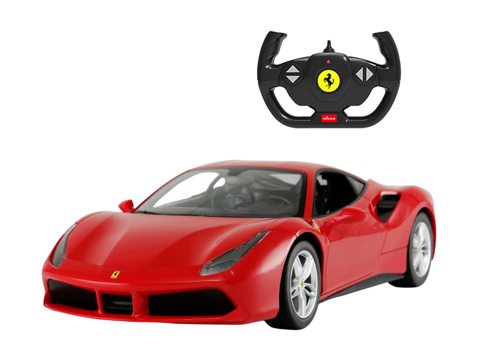 Op afstand bestuurbare raceauto - Ferrari 488 GTB - rood - 26x13x7 cm
