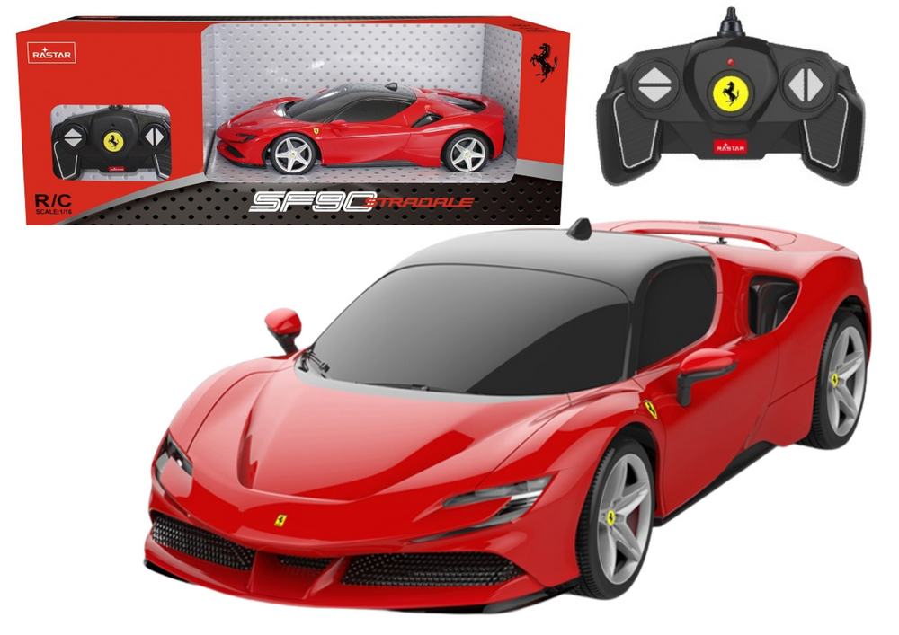 Op afstand bestuurbare raceauto - Ferrari SF90 - rood - 26x13x7 cm