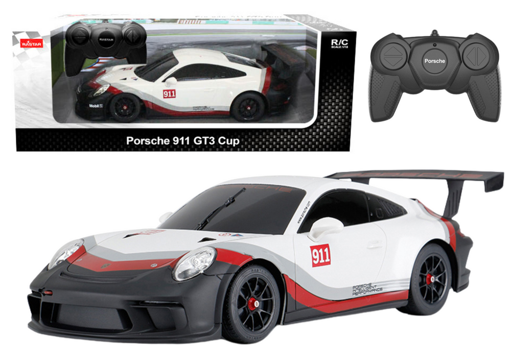 Speelgoedauto - Porsche 911 GT3 - wit-grijs - afstandsbediening - 38x13x12 cm
