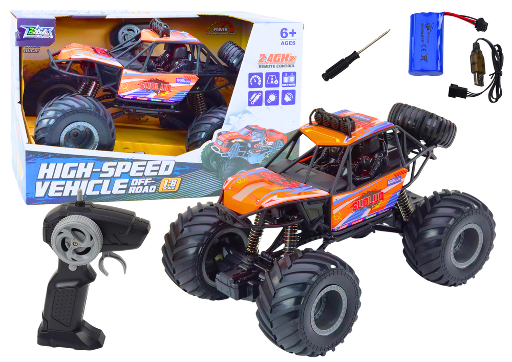 Op afstand bestuurbare monstertruck - oranje - 44x29x28 cm - licht en geluid