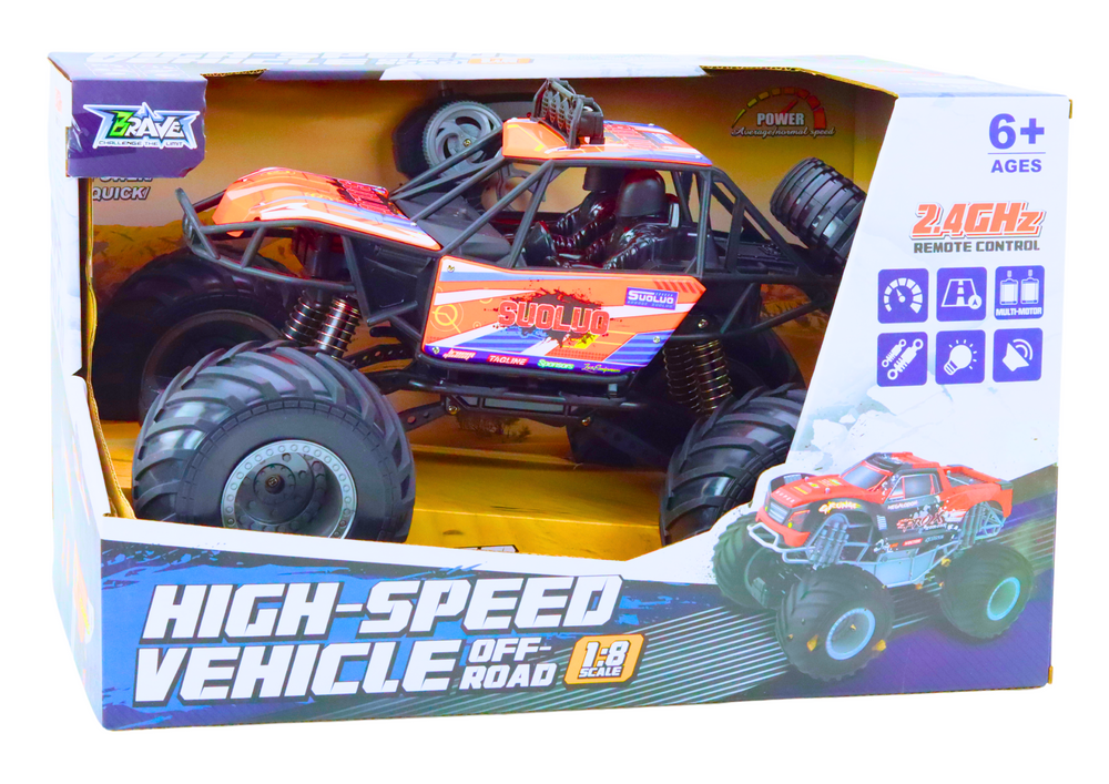 Op afstand bestuurbare monstertruck - oranje - 44x29x28 cm - licht en geluid