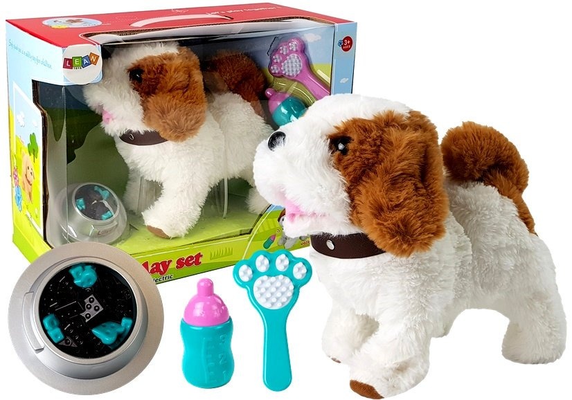 Honden knuffel - wit met bruine vlekken - 25x16x22 cm - beweegt en blaft