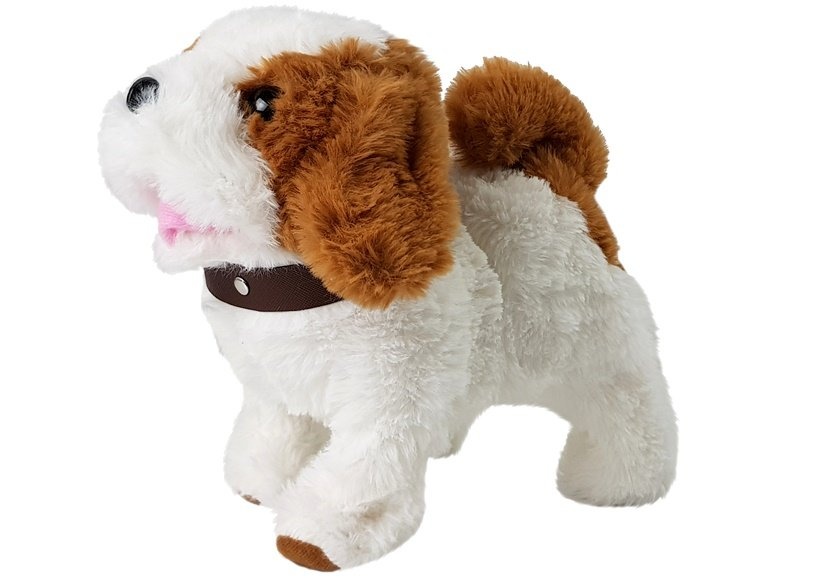 Honden knuffel - wit met bruine vlekken - 25x16x22 cm - beweegt en blaft
