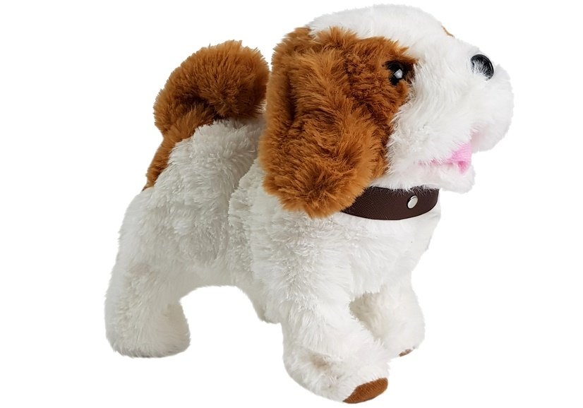 Honden knuffel - wit met bruine vlekken - 25x16x22 cm - beweegt en blaft