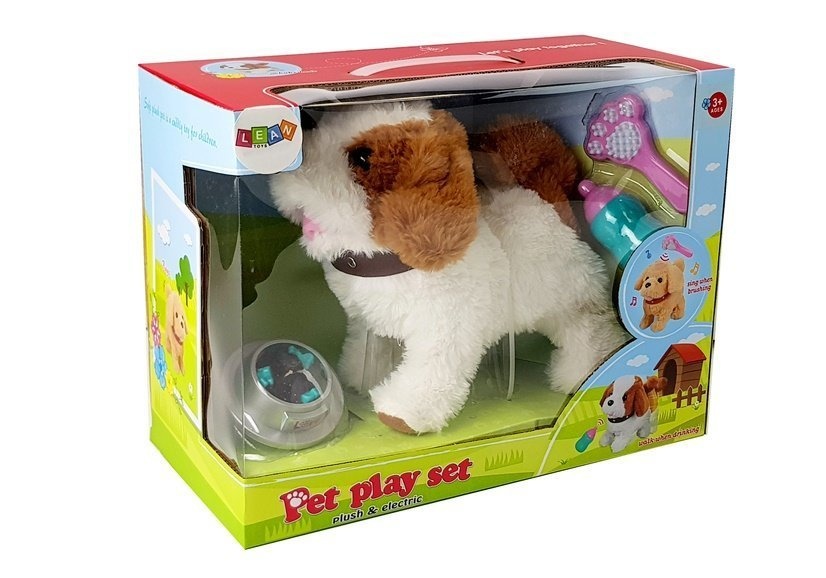 Honden knuffel - wit met bruine vlekken - 25x16x22 cm - beweegt en blaft