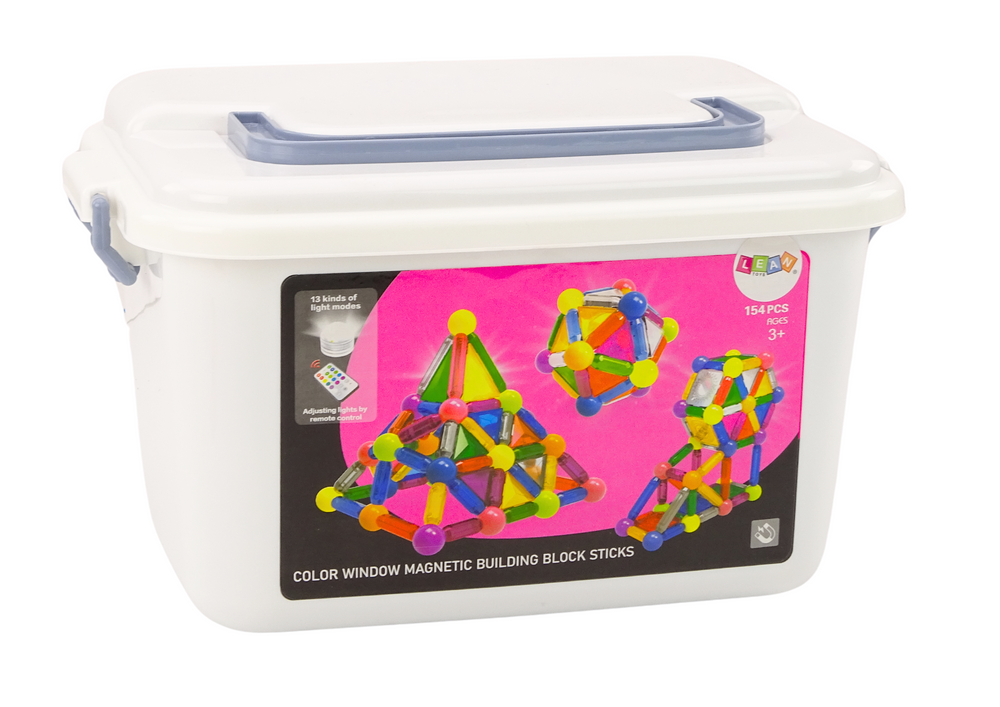 Magnetische blokken - 154 stuks - met verlichting - doos 35x24.5x20.5 cm