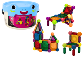 Magnetische bouwstenen - 80 stuks - emmer verpakking - inclusief verlichting