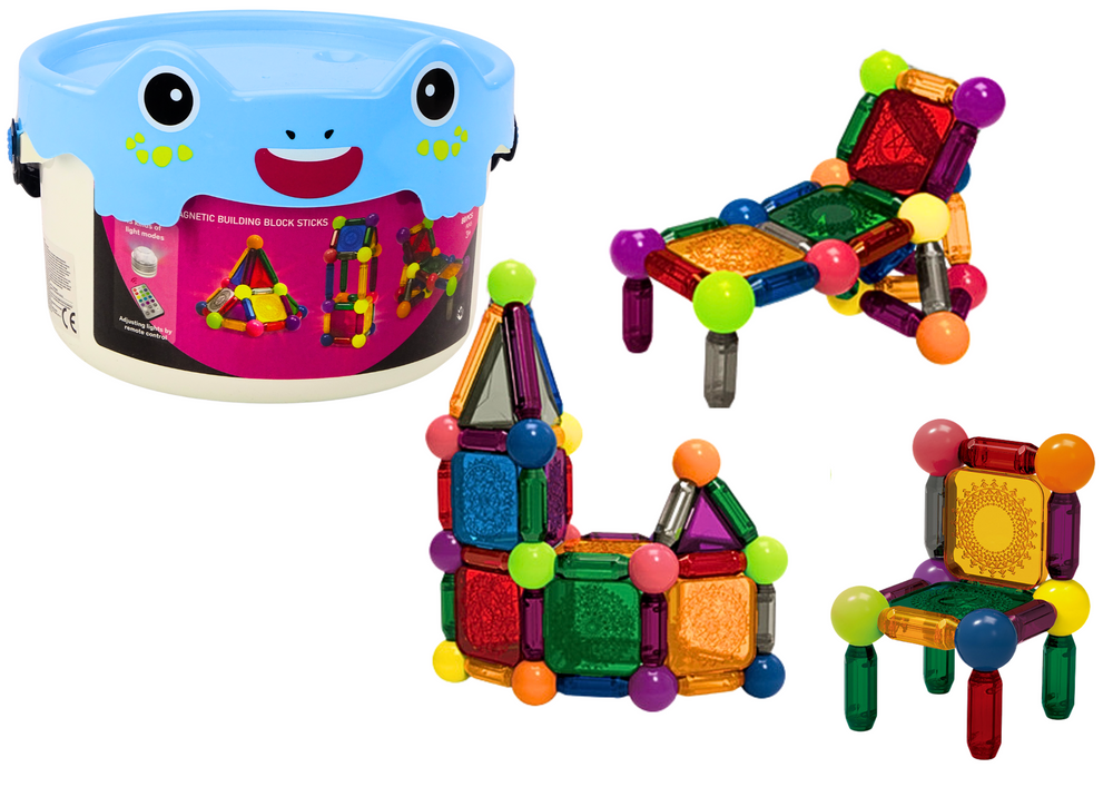 Magnetische bouwstenen - 80 stuks - emmer verpakking - inclusief verlichting
