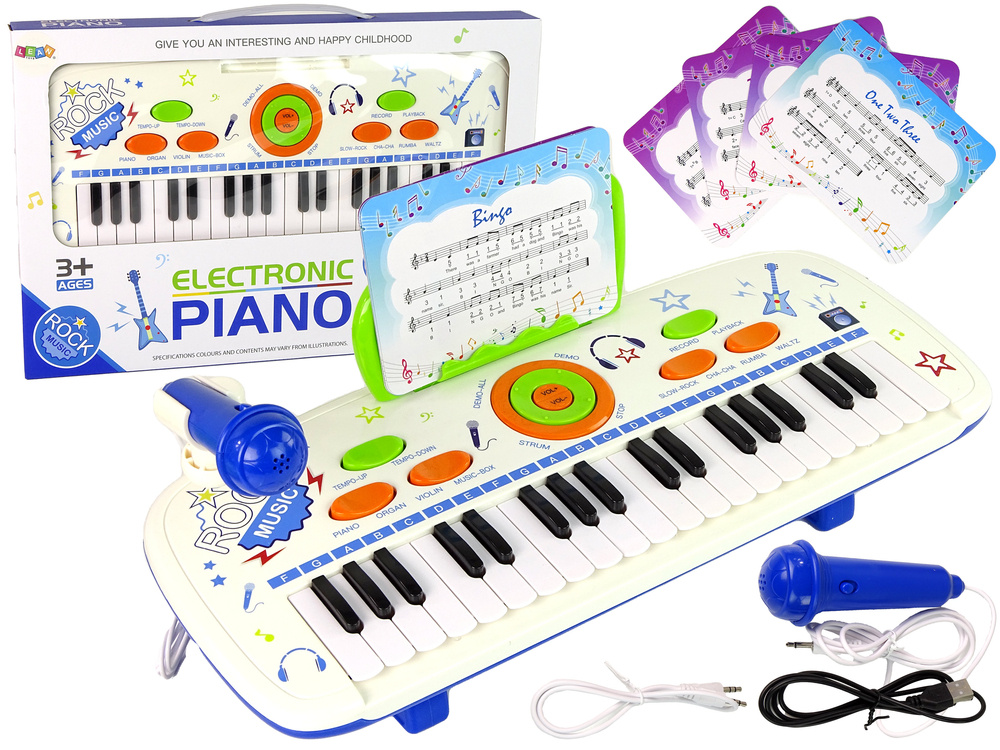 Kinder piano - blauw - 37 toetsen - met microfoon