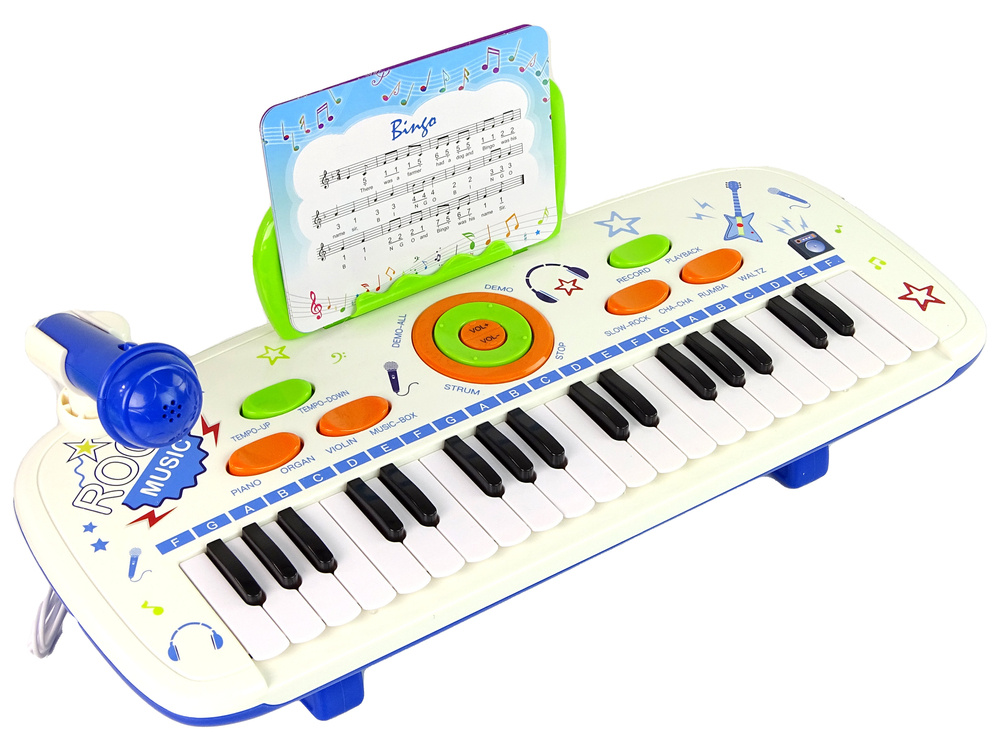 Kinder piano - blauw - 37 toetsen - met microfoon