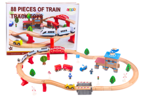 Houten treinbaan - 88-delig - inc accessoires