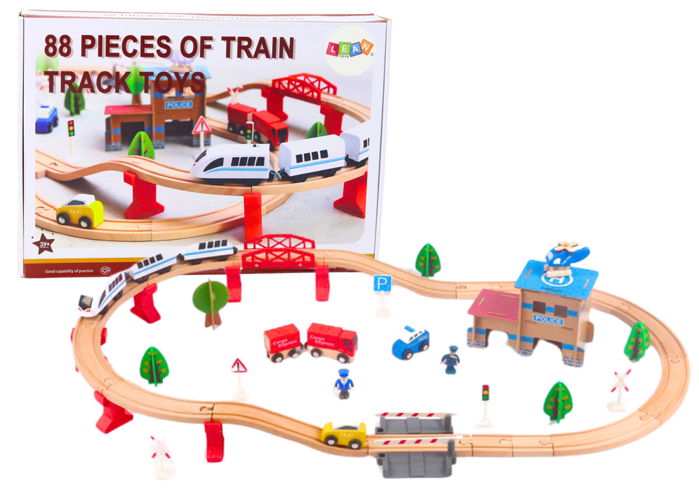 Houten treinbaan - 88-delig - inc accessoires