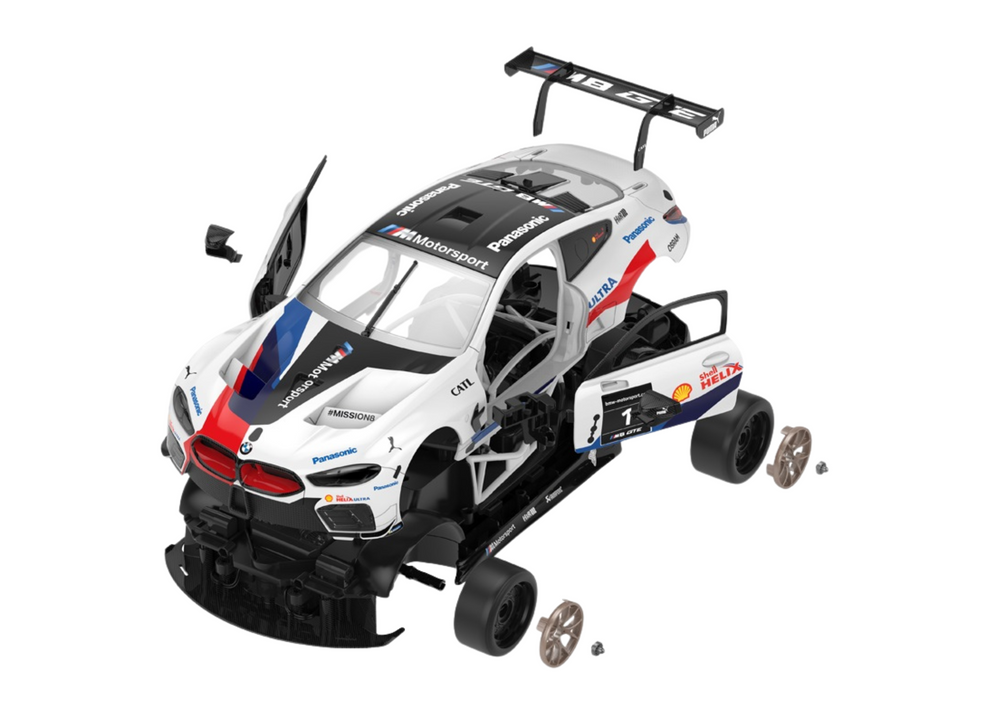 Op afstand bestuurbare raceauto - BMW M8 GTE - wit - 26x13x7 cm -