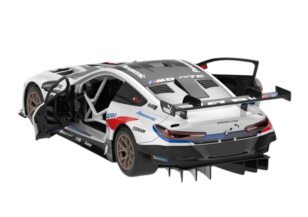 Op afstand bestuurbare raceauto - BMW M8 GTE - wit - 26x13x7 cm -