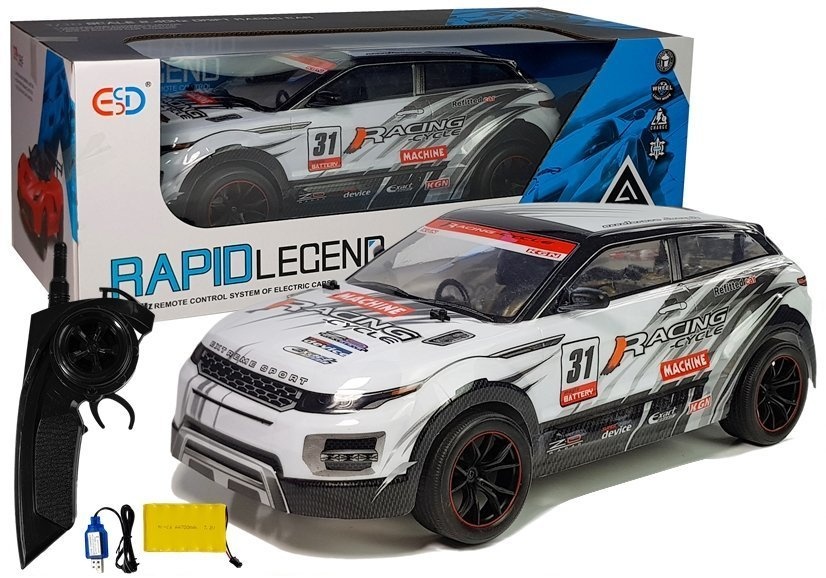 Race auto - 1:10 schaal - wit - PVC materiaal