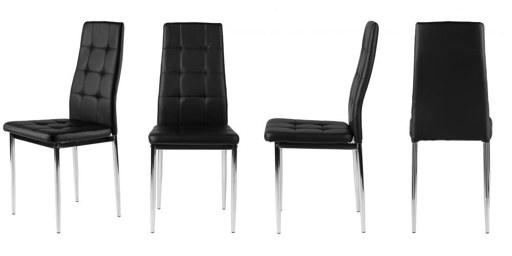 Design Eetkamerstoelen Set - 4 Moderne Stoelen met Chromen Poten - Zwart