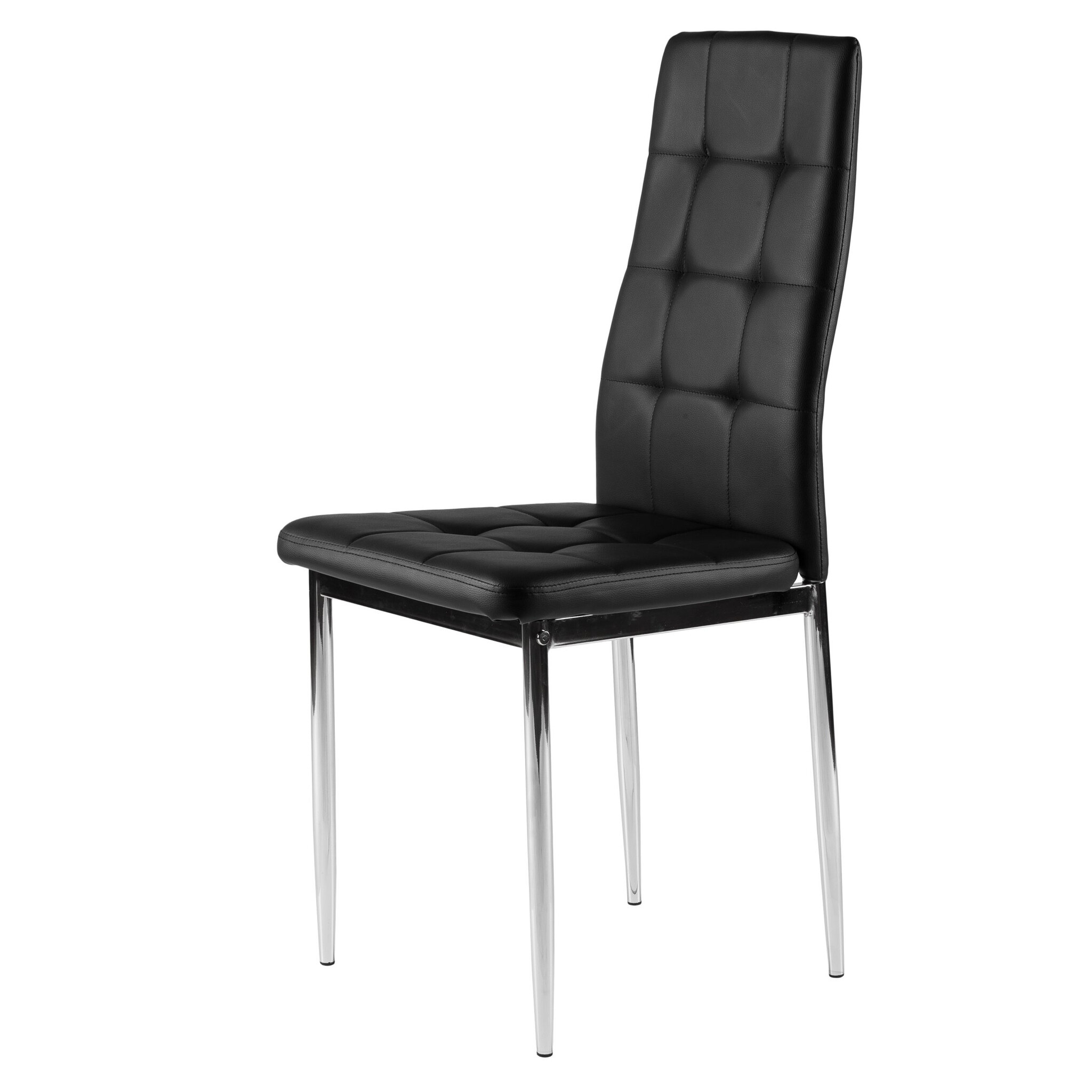 Design Eetkamerstoelen Set - 4 Moderne Stoelen met Chromen Poten - Zwart