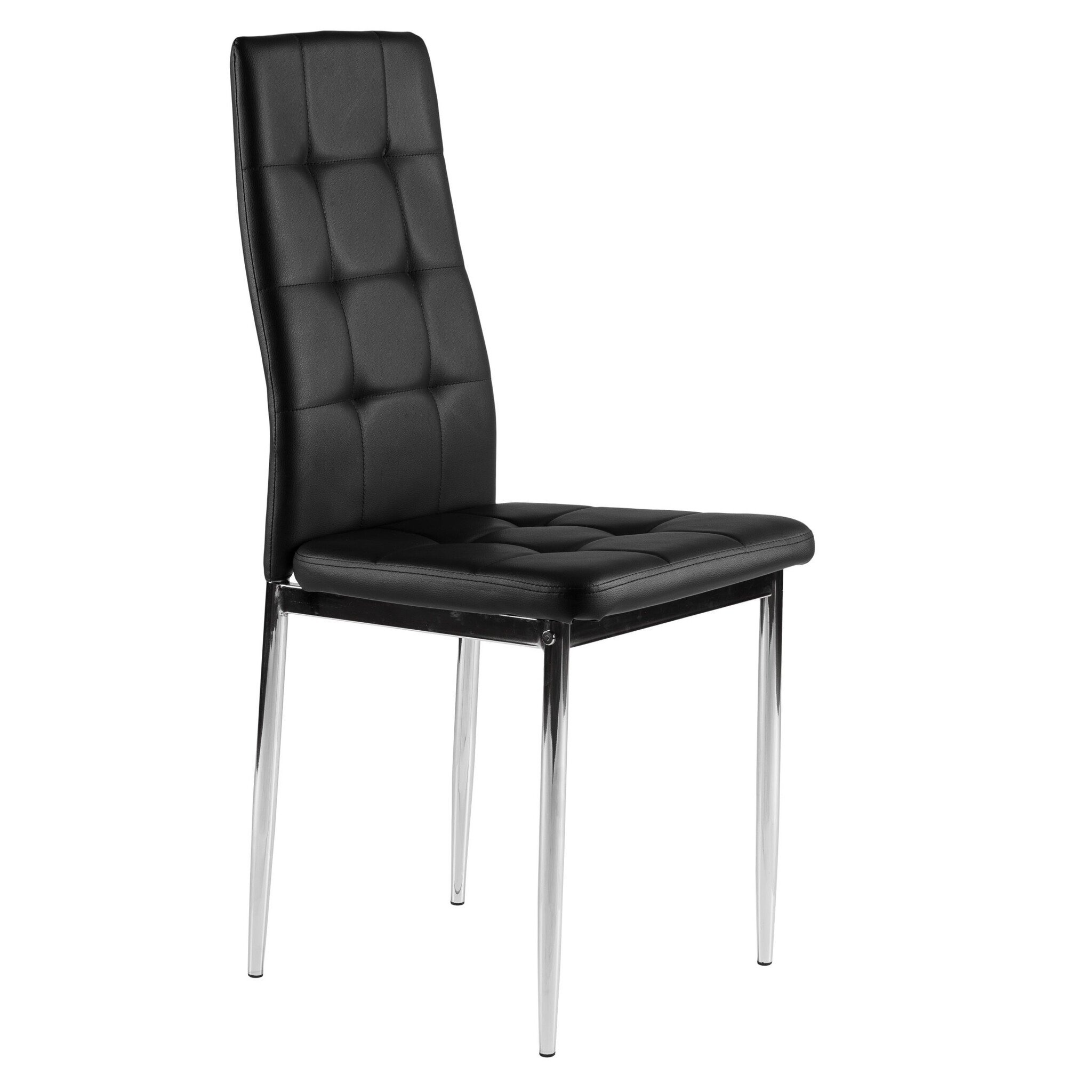 Design Eetkamerstoelen Set - 4 Moderne Stoelen met Chromen Poten - Zwart