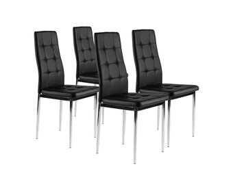 Design Eetkamerstoelen Set - 4 Moderne Stoelen met Chromen Poten - Zwart