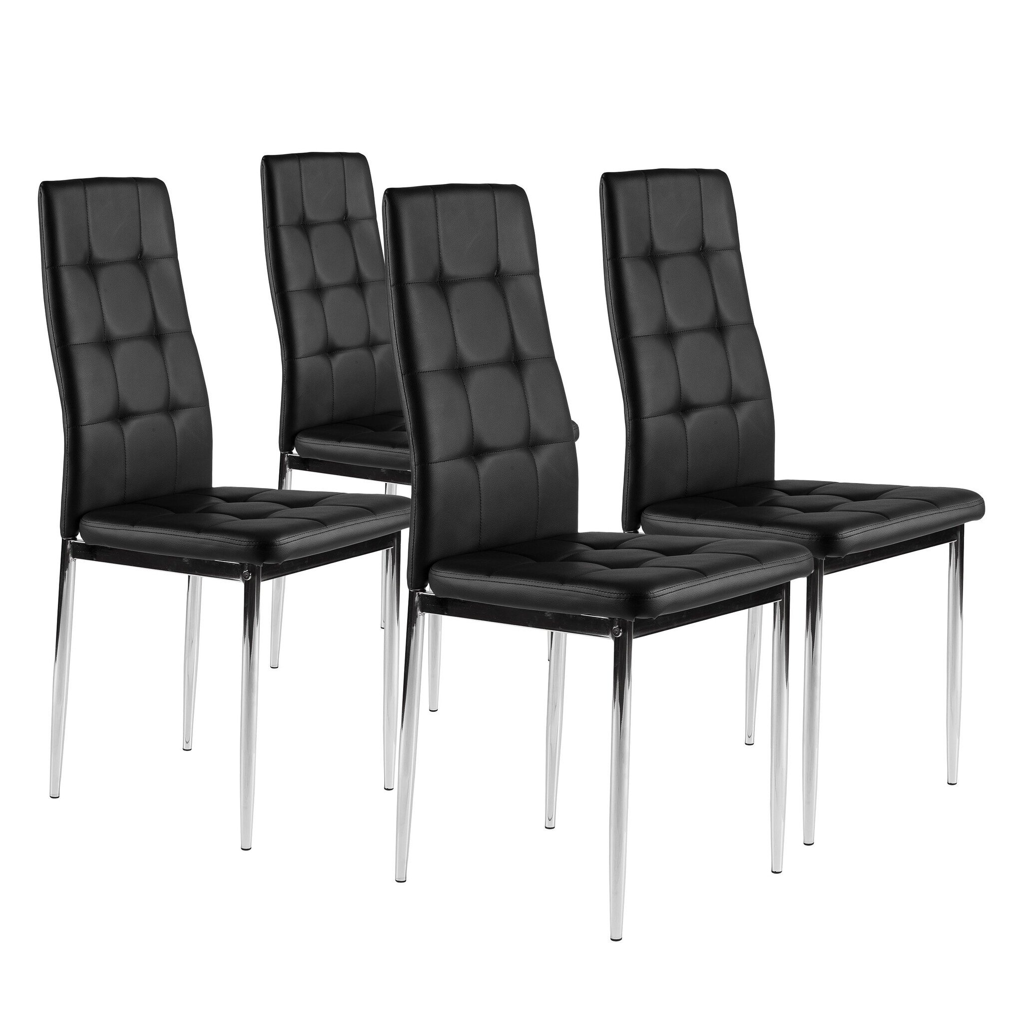 Luxe Eetkamerstoelen Set - 4 Zwarte Designstoelen met Sierstiksels