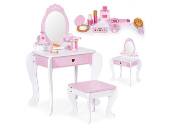 Houten Kaptafel voor Kinderontwikkeling - Inclusief 7 Accessoires en Krukje