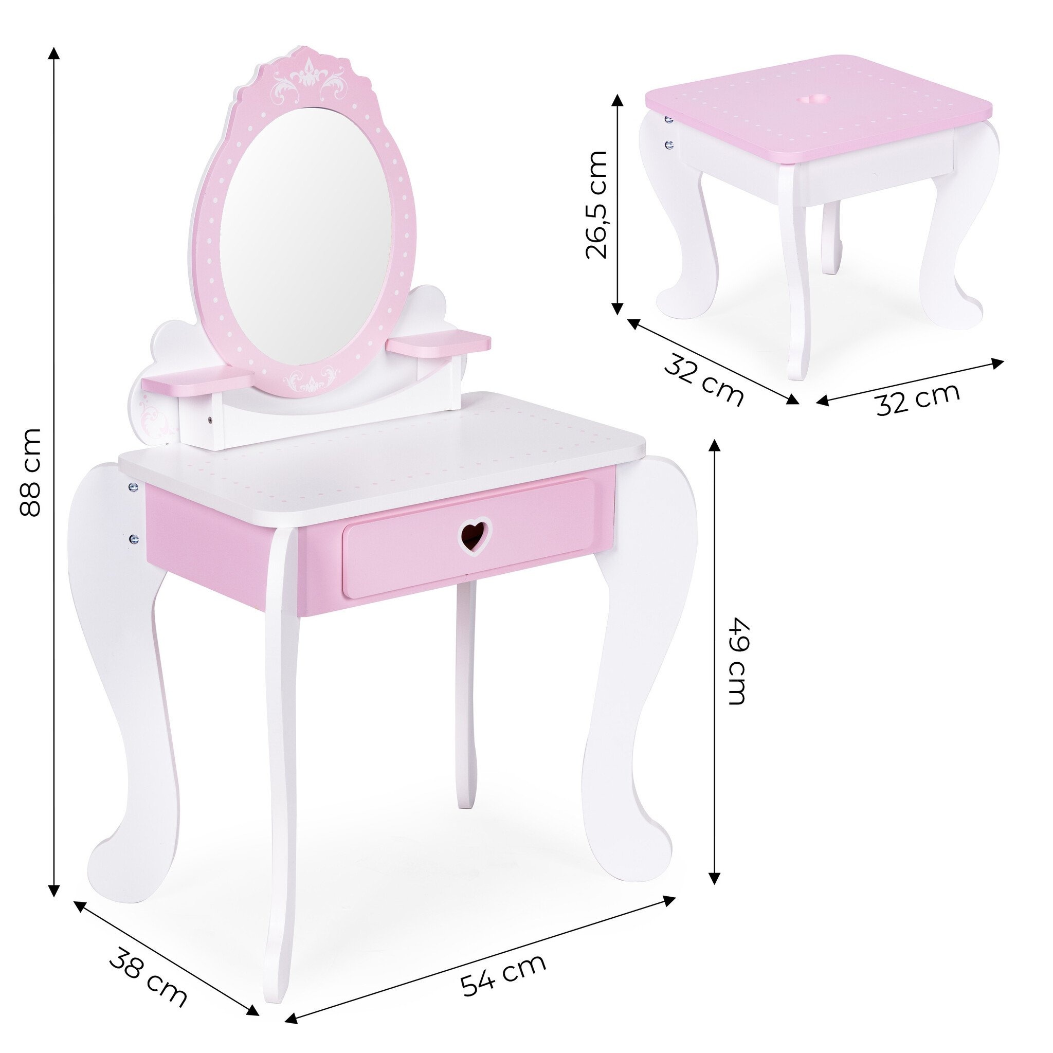 Complete Kinderkaptafel Set - Hout - Met Spiegel, Kruk en 7 Accessoires