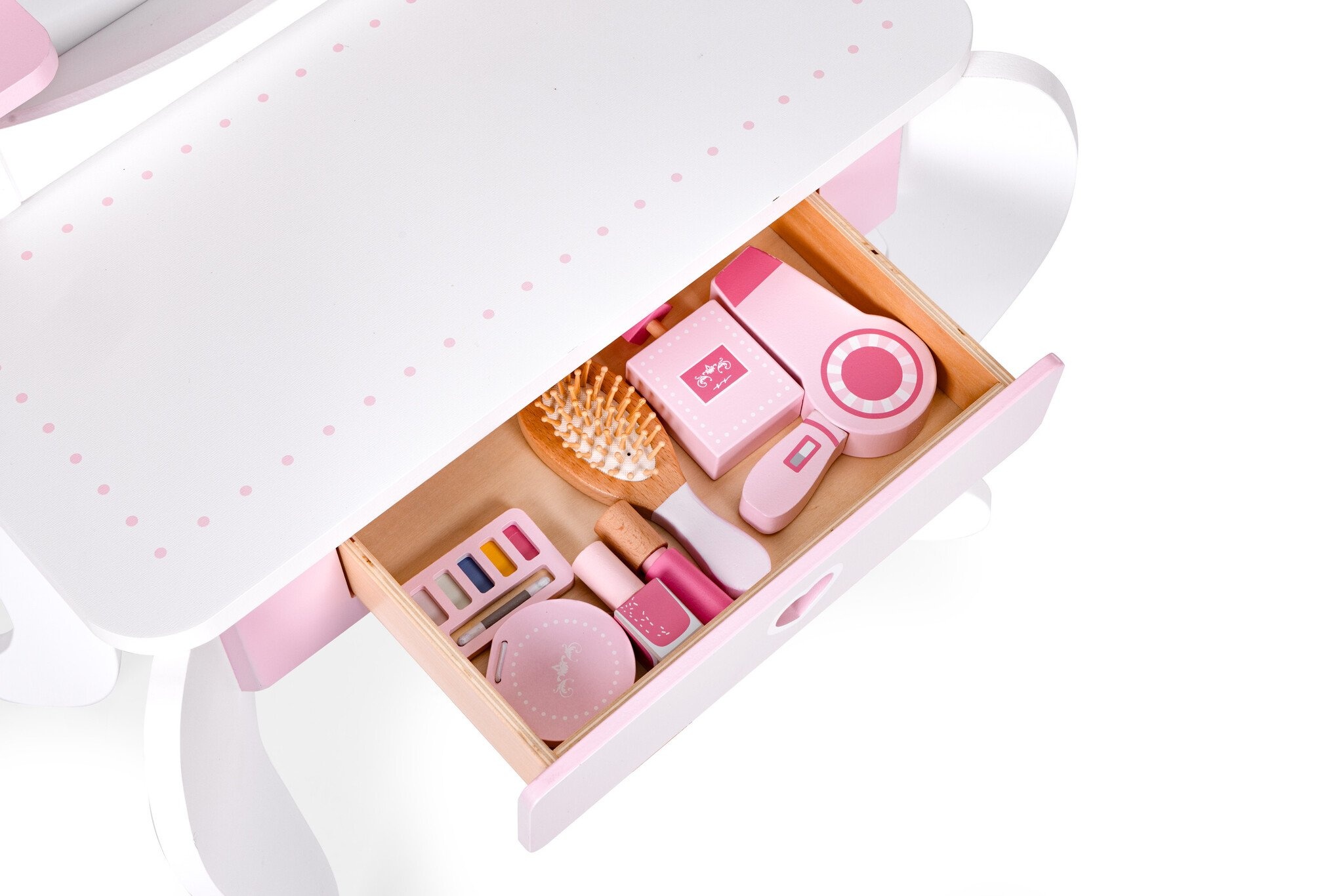 Complete Kinderkaptafel Set - Hout - Met Spiegel, Kruk en 7 Accessoires
