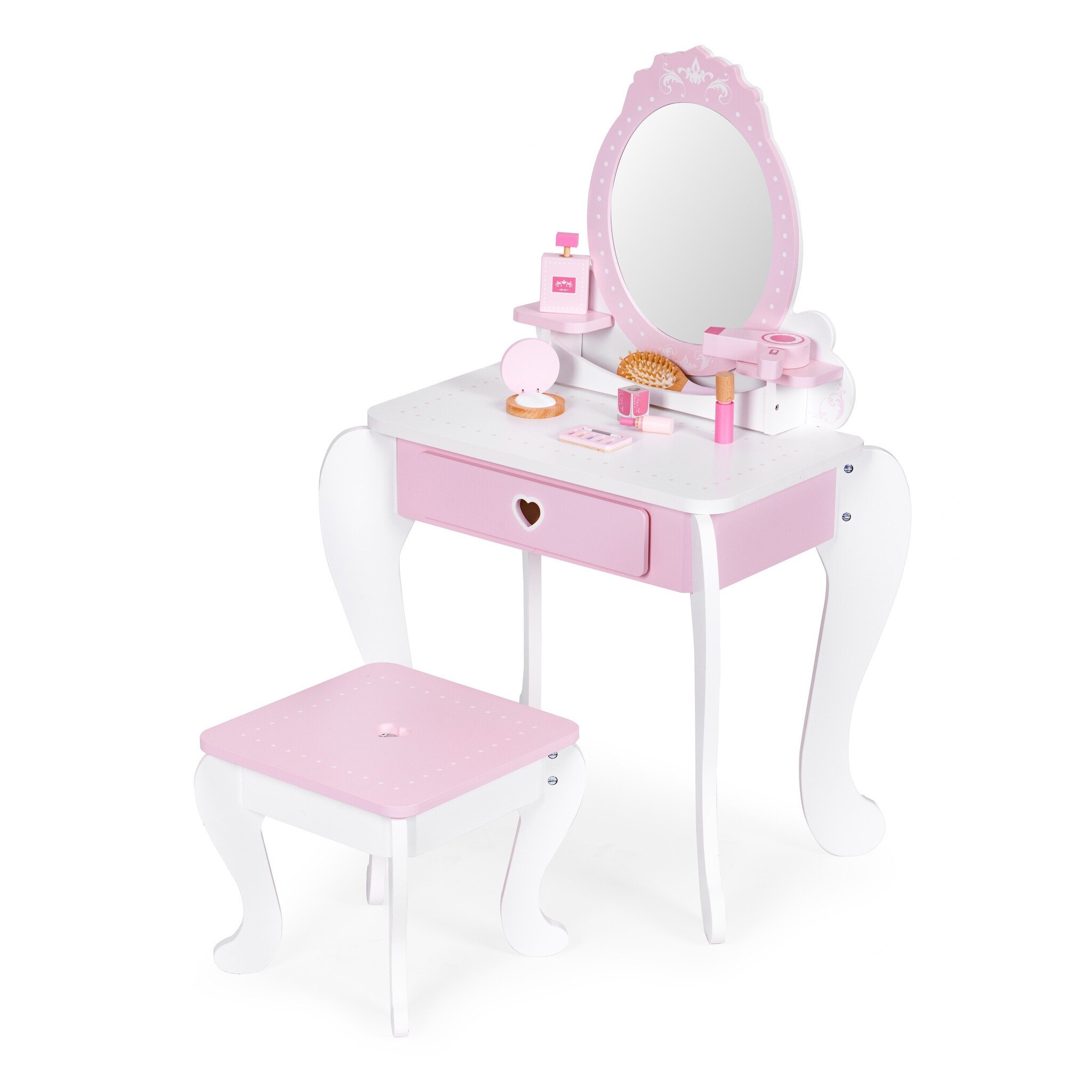 Complete Kinderkaptafel Set - Hout - Met Spiegel, Kruk en 7 Accessoires