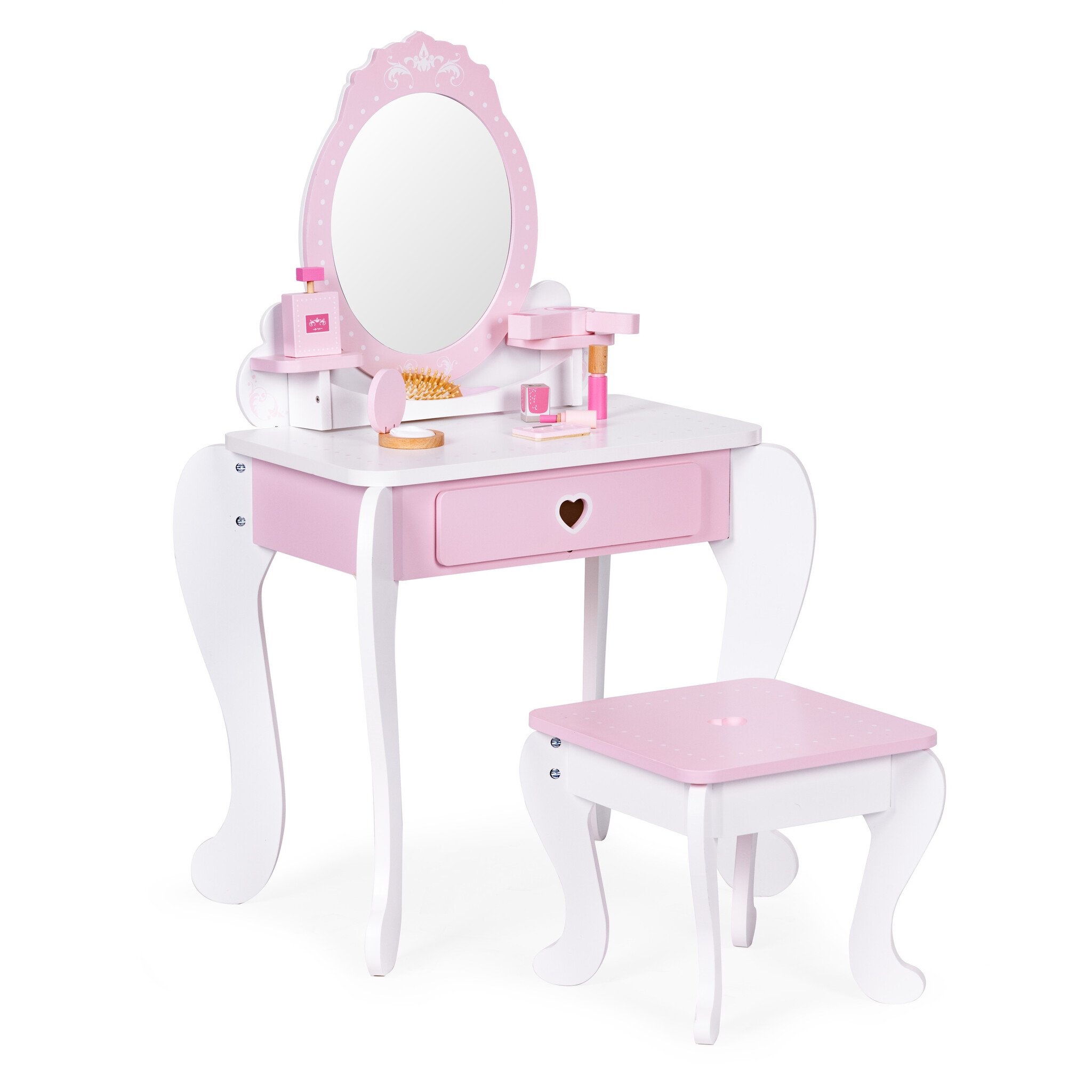 Complete Kinderkaptafel Set - Hout - Met Spiegel, Kruk en 7 Accessoires