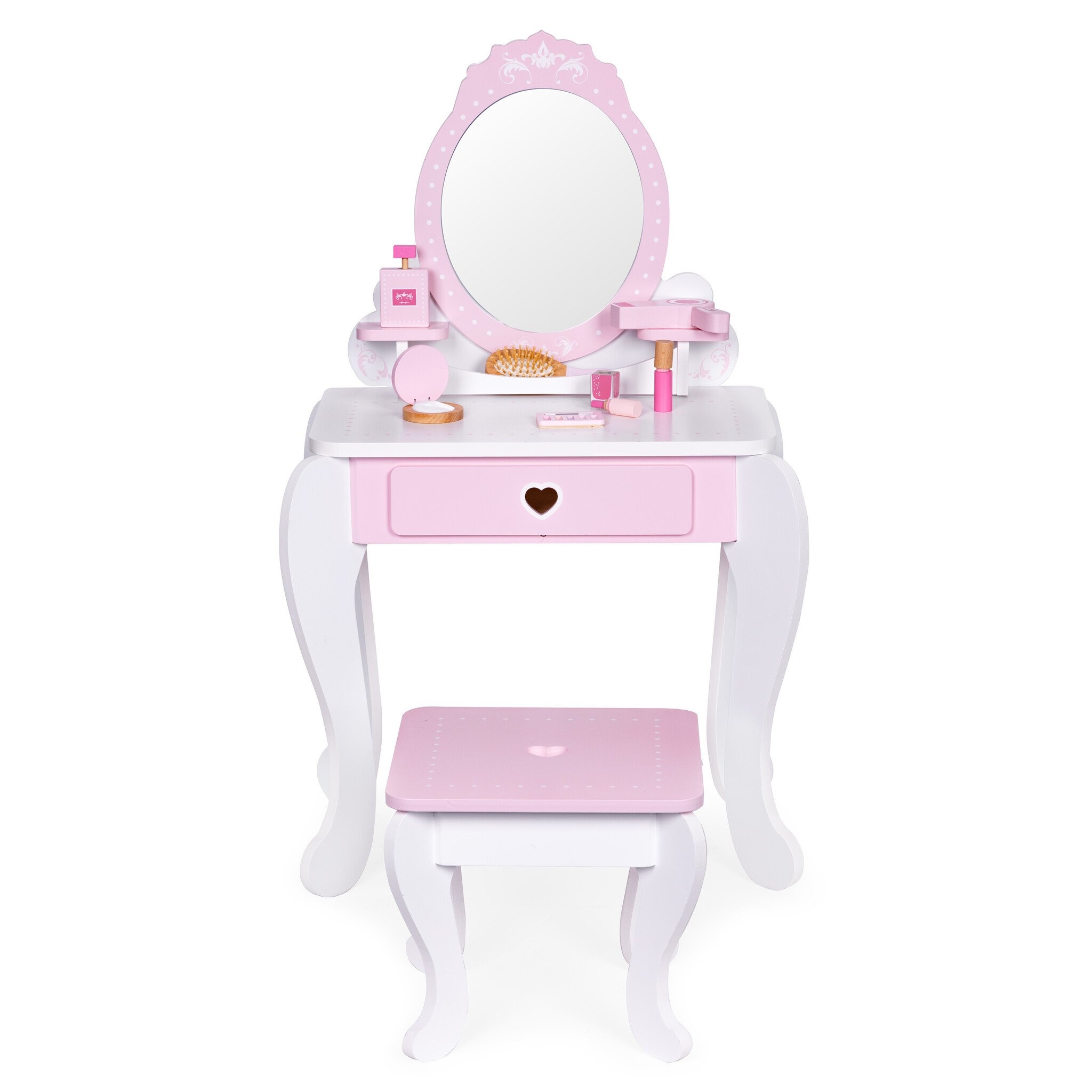 Complete Kinderkaptafel Set - Hout - Met Spiegel, Kruk en 7 Accessoires