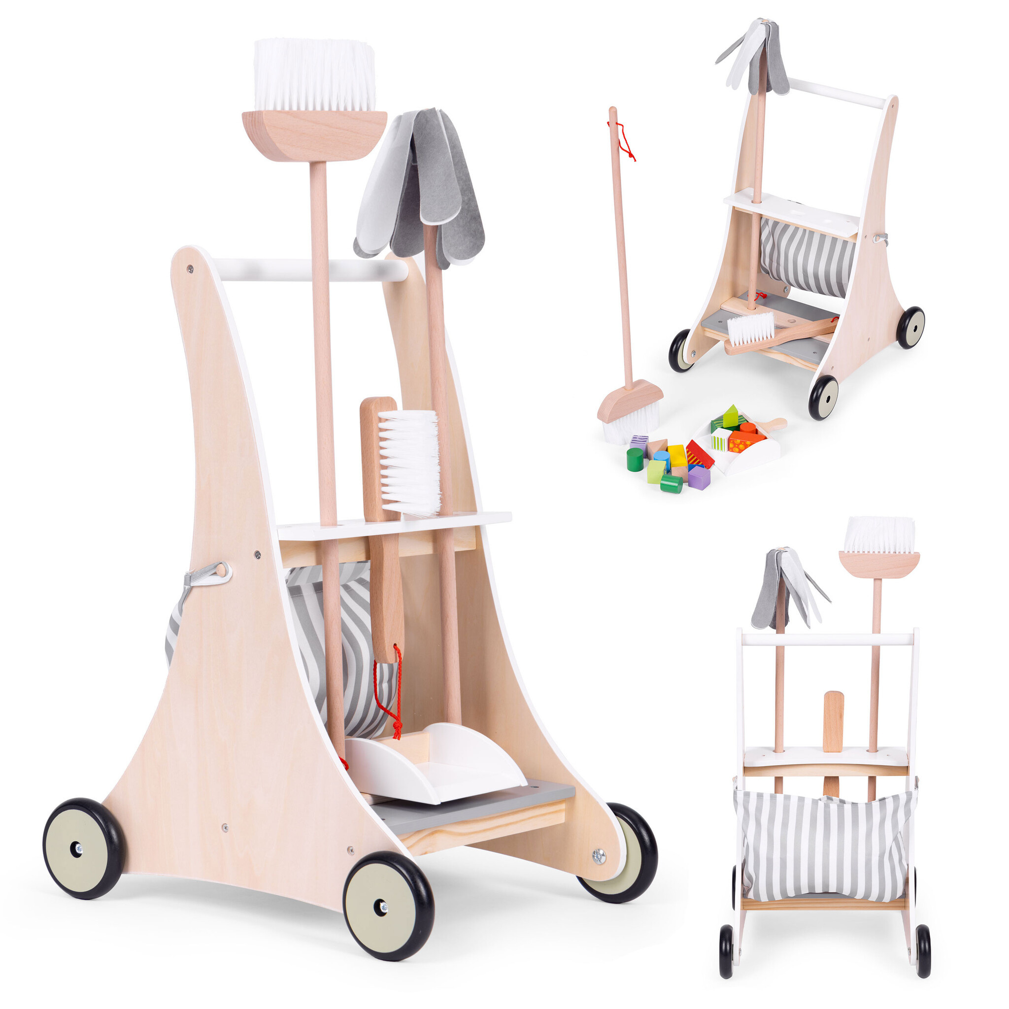 Educatieve Houten Schoonmaakset met Duwkar - Ontwikkelingsgericht Speelgoed 3+