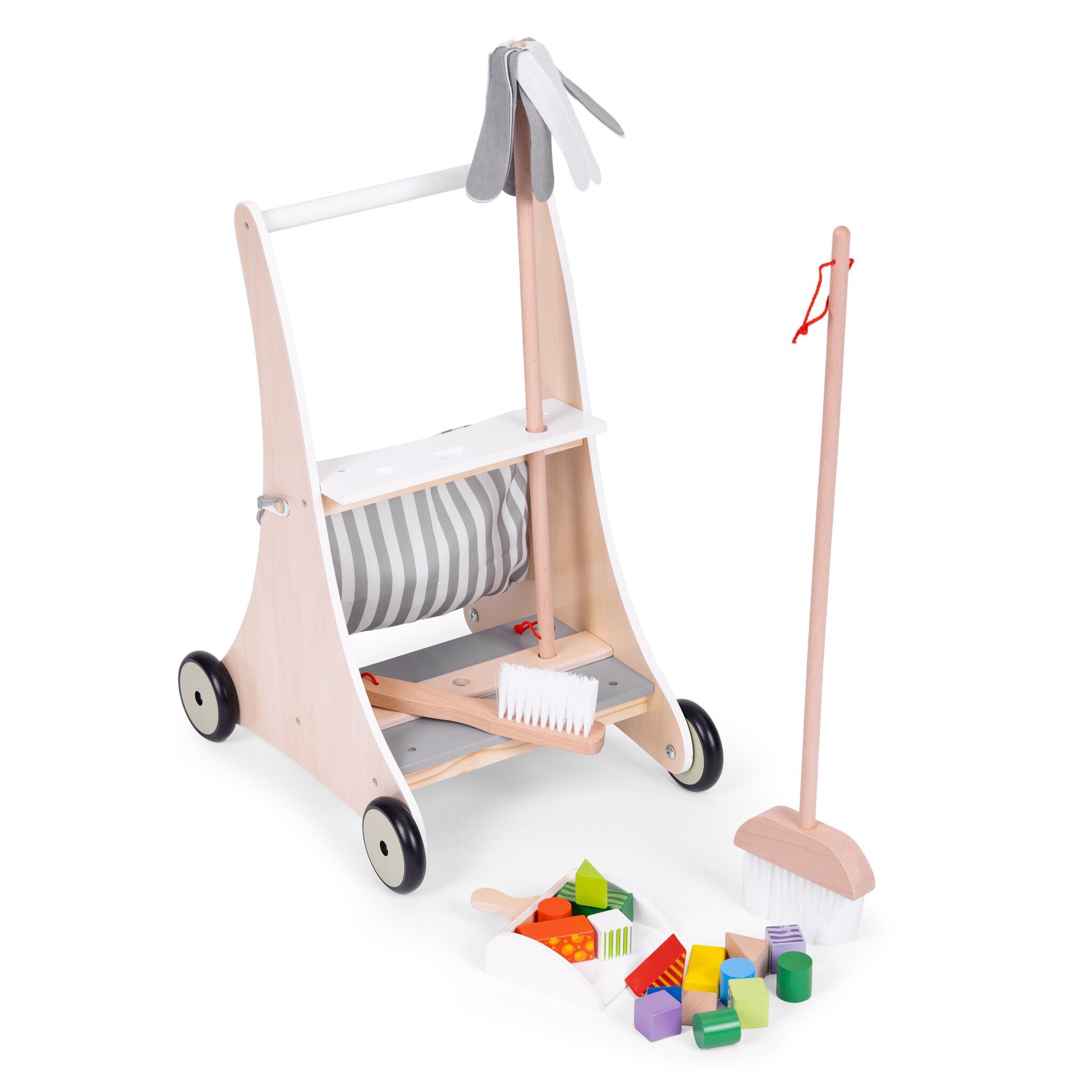 Complete Houten Schoonmaakkar met Opbergtas - Multifunctioneel Kinderspeelgoed