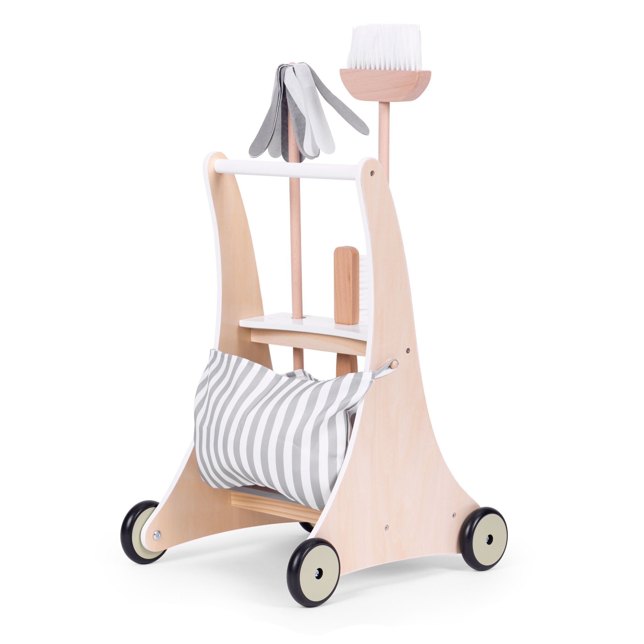 Complete Houten Schoonmaakkar met Opbergtas - Multifunctioneel Kinderspeelgoed