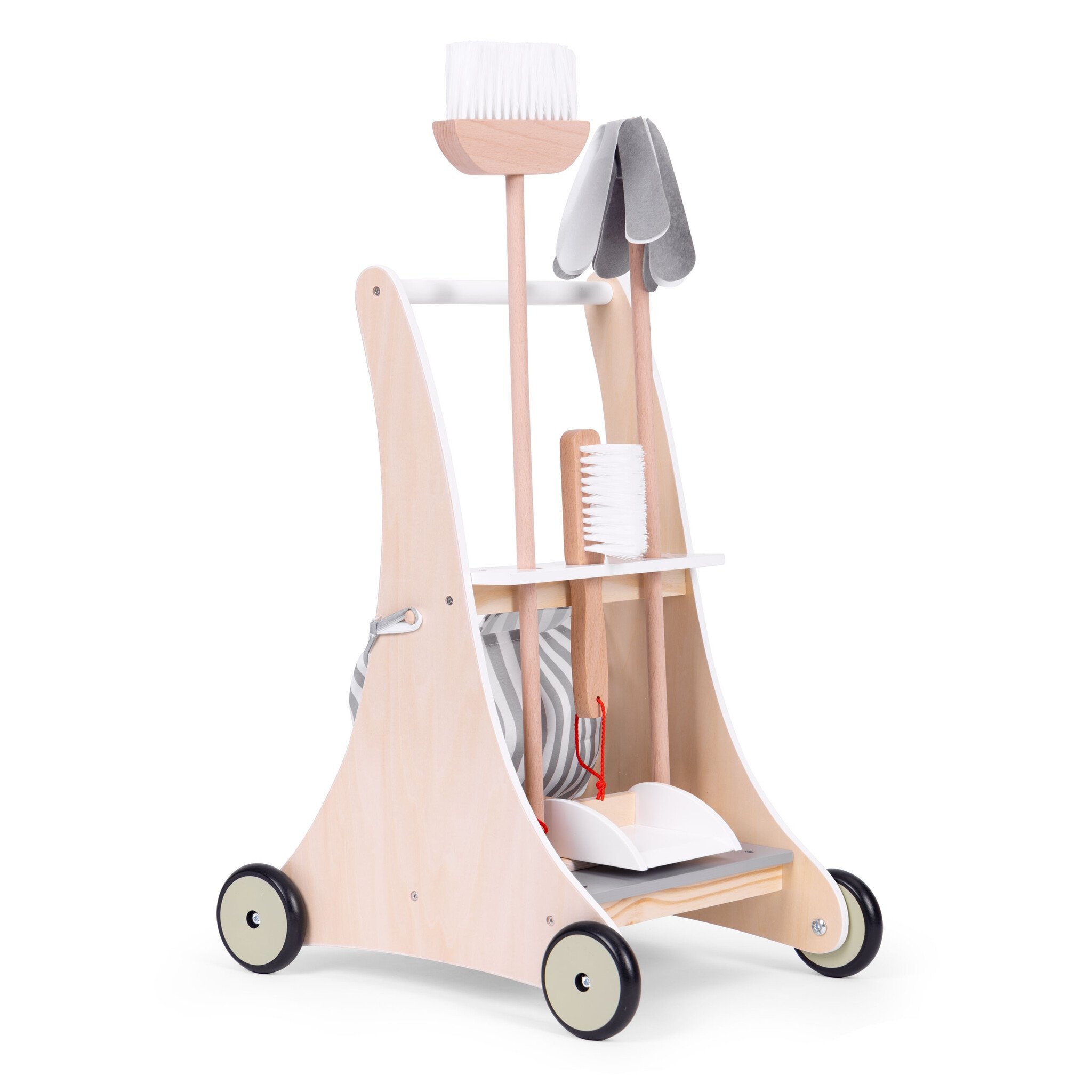Complete Houten Schoonmaakkar met Opbergtas - Multifunctioneel Kinderspeelgoed