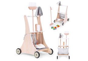 Complete Houten Schoonmaakkar met Opbergtas - Multifunctioneel Kinderspeelgoed