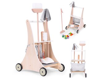 Luxe Houten Kinderschoonmaakset met Wagen en Accessoires - Kwaliteitsspeelgoed