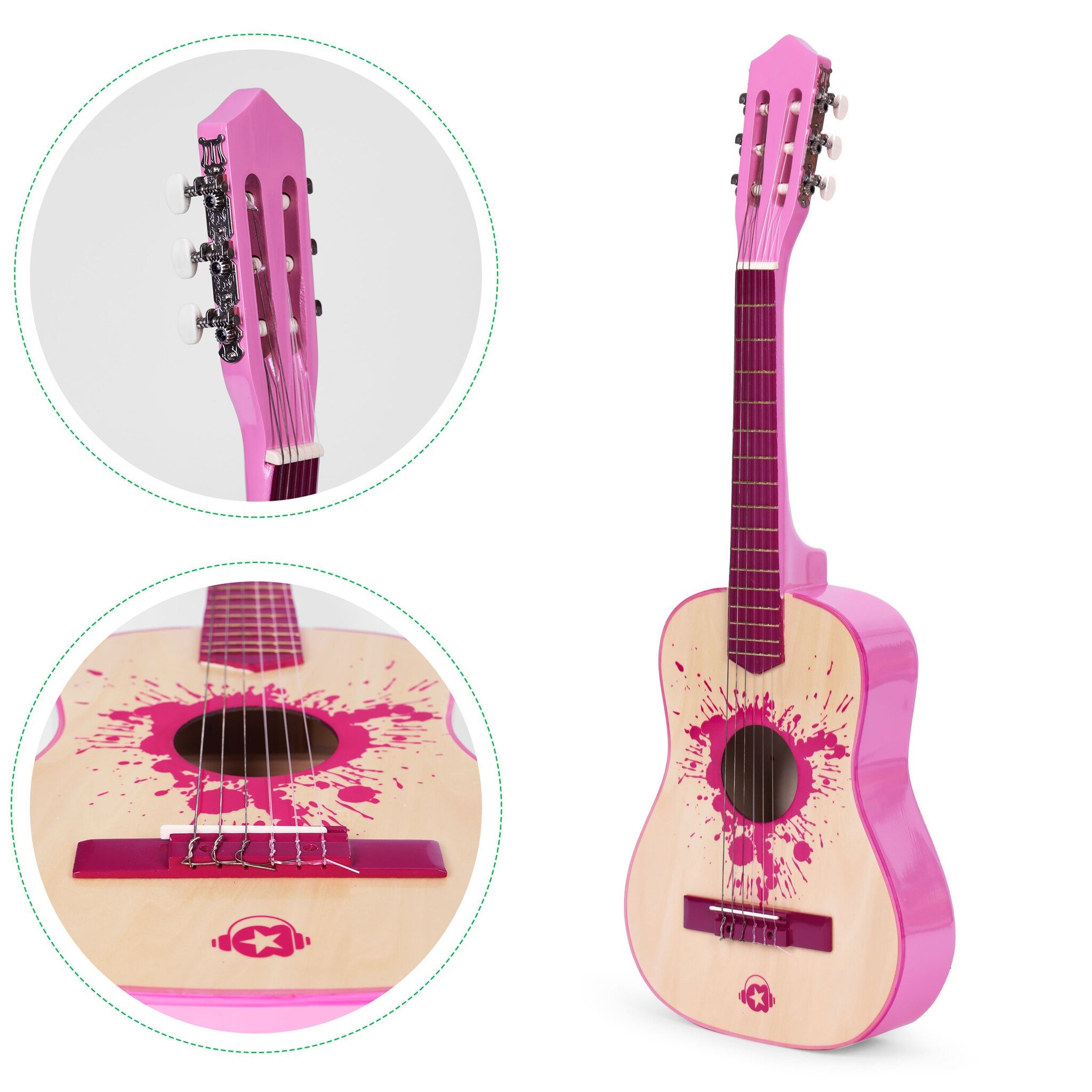 Klassieke Kindergitaar met 6 Snaren - Echt Houten Instrument - Inclusief 18 Frets