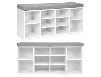 Grote Familie Schoenenkast met Zitgedeelte - 10 Planken - Grijs