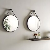 Ronde Badkamerspiegel aan Riem - Zwart - 60 cm - Modern Design