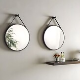 Ruimtebesparende Ronde Spiegel met Riem - 60 cm - Zwart