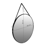Decoratieve Ronde Spiegel - 60 cm - Zwart met Leren Ophangband
