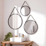 Decoratieve Ronde Spiegel - 60 cm - Zwart met Leren Ophangband