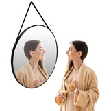 Decoratieve Ronde Spiegel - 60 cm - Zwart met Leren Ophangband