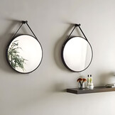 Design Wandspiegel Rond 80cm - Zwart Aluminium met Leren Riem