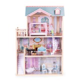 Kindveilig Houten Poppenhuis - 3 Speellagen - Volledig Gemeubileerd