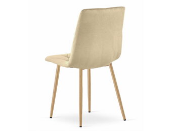 Luxe Velours Eetkamerstoelen Set - Beige met Houtlook - 2 stuks